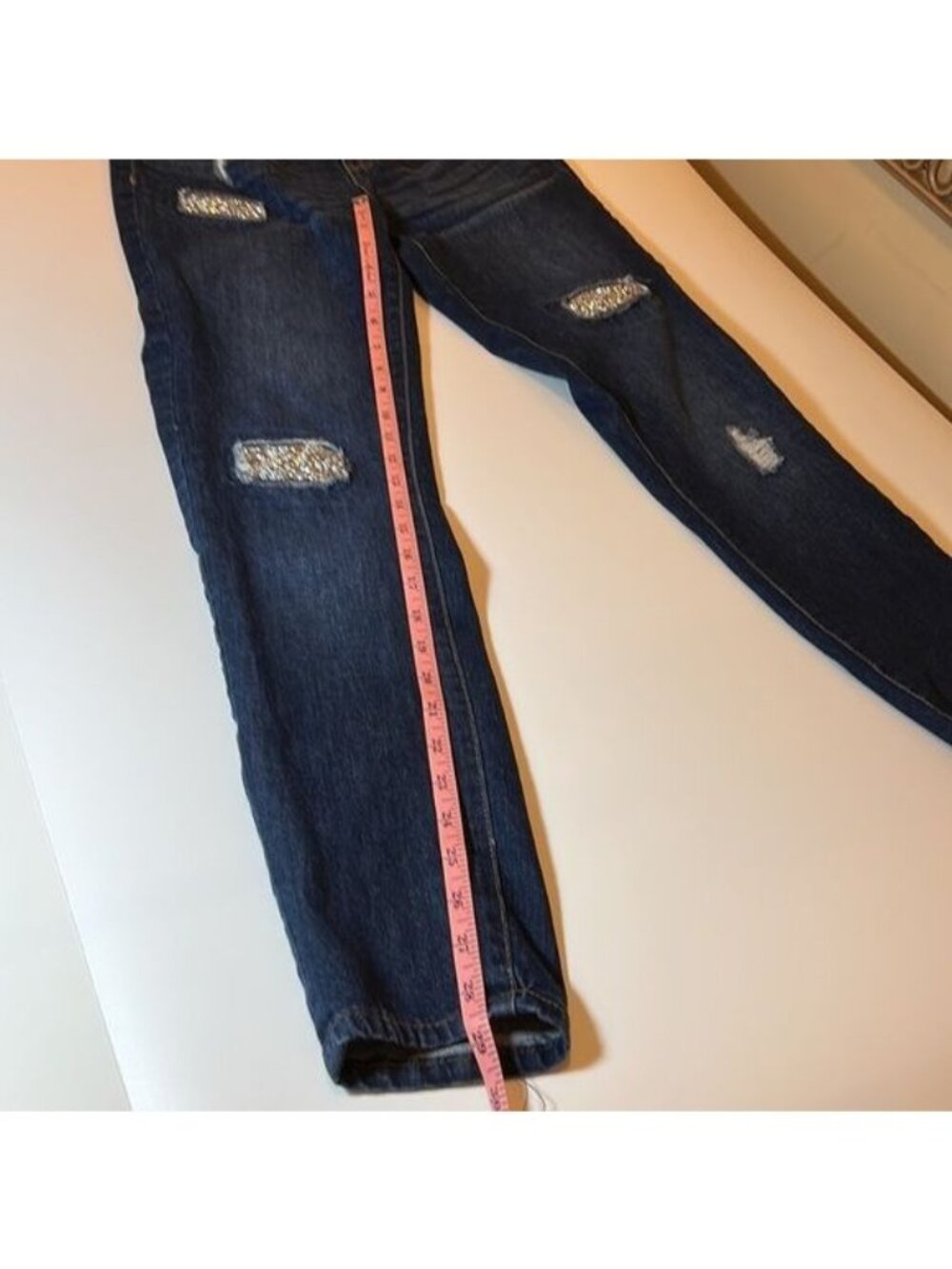 Juicy Couture skinny jeans Y2K Dark wash distressed glittery patches Size 6 - Picture 14 of 16